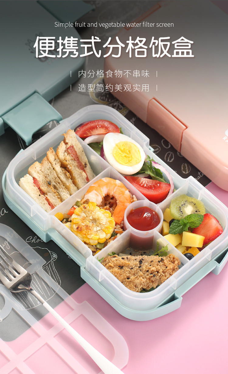 食品级PP塑料饭盒多格儿童餐盒微波炉加热学生密封保鲜分格便当盒详情2