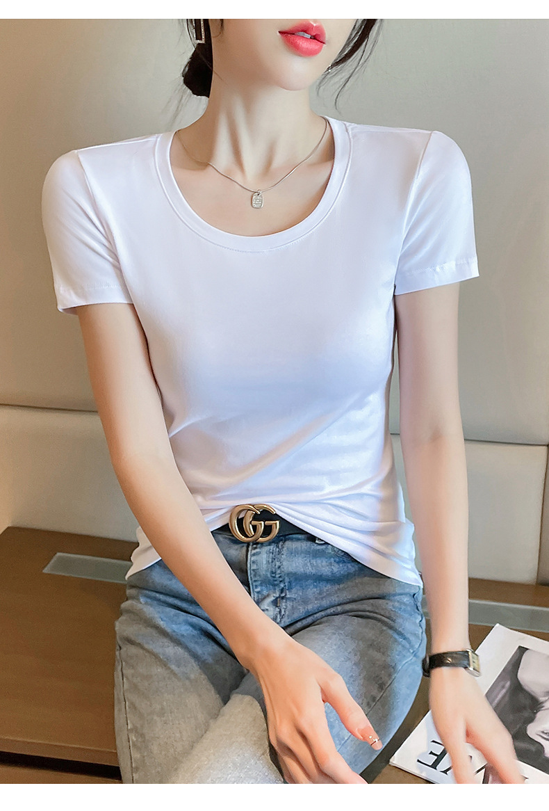 纯棉白色修身v领短袖t恤女2023夏季新款甜辣风显瘦内搭鸡心领上衣详情13