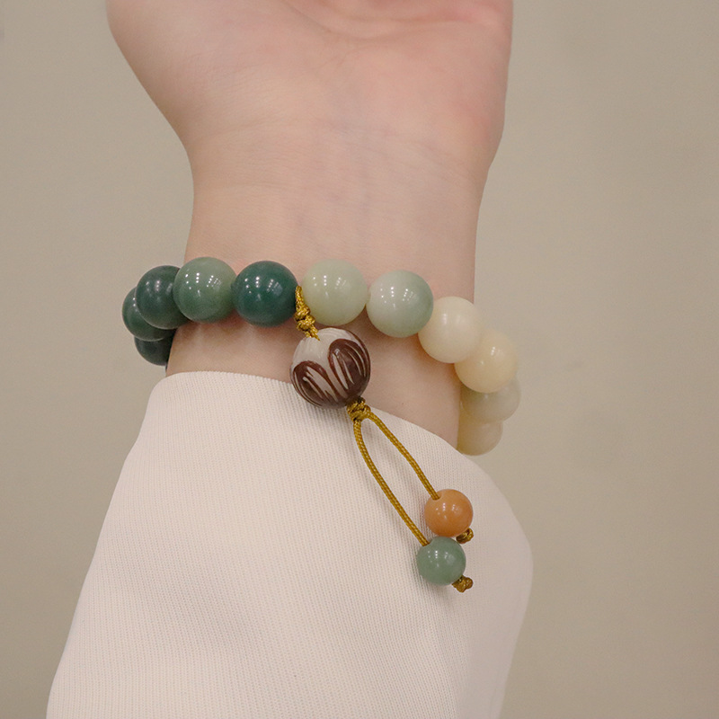 天然白玉菩提雕刻莲花佛珠手串搭配平安猫爪原创设计菩提子手链女详情11