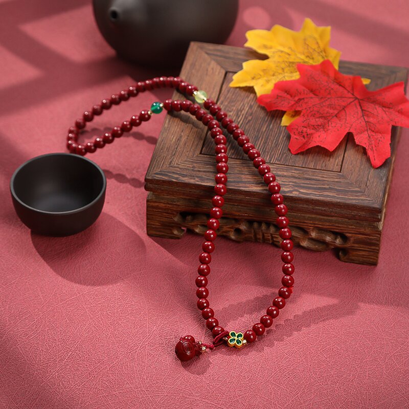 批发朱砂多圈手链新中式四叶草福气钱袋电镀手串设计感108手饰女详情4