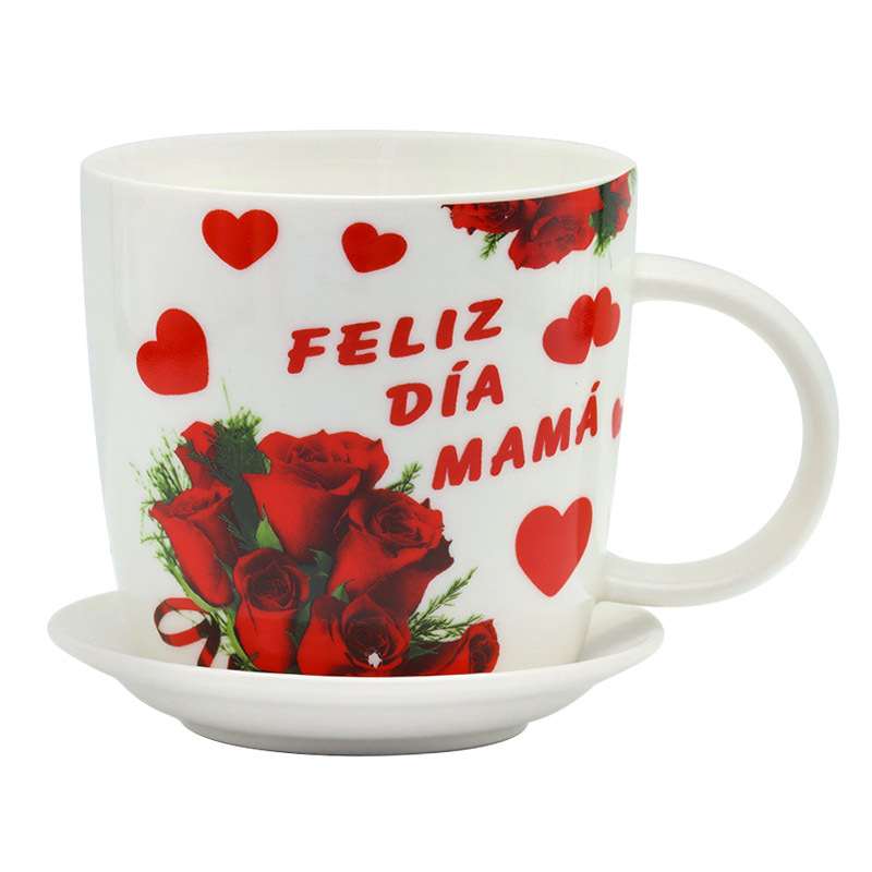 外贸西语母亲节陶瓷杯咖啡杯套装带底盘带柄勺早餐杯牛奶马克杯妇女节礼品送妈妈的礼物支持做客多语logo节庆礼品工厂直供详情2