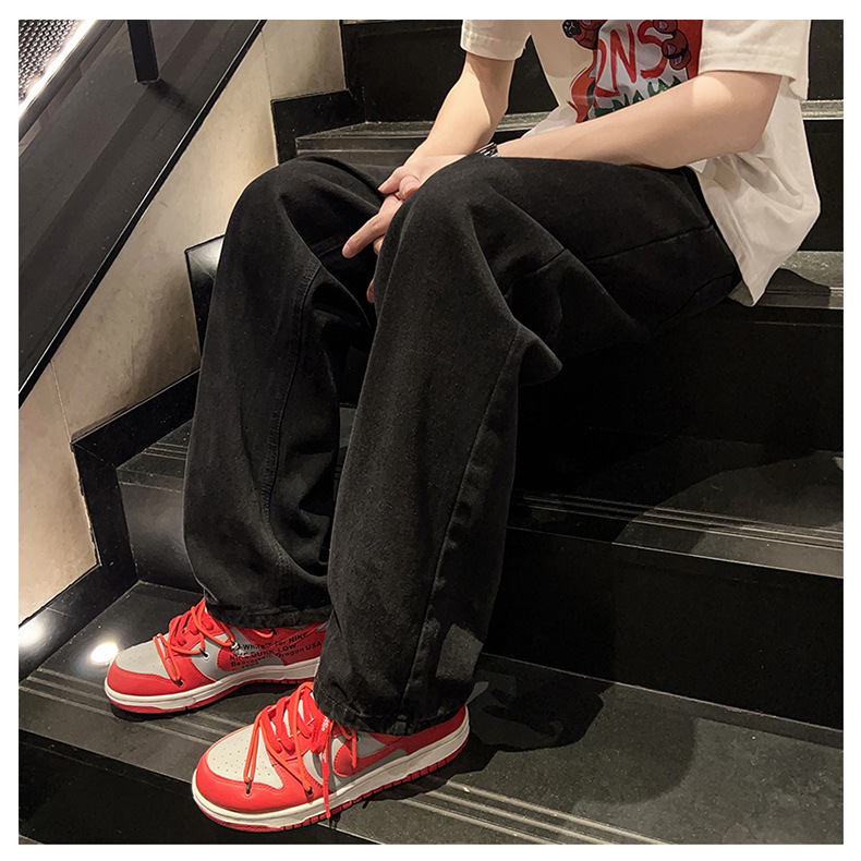 黑灰色男款春季牛仔裤港风cec宽松阔腿裤潮牌复古直筒休闲长裤子详情21