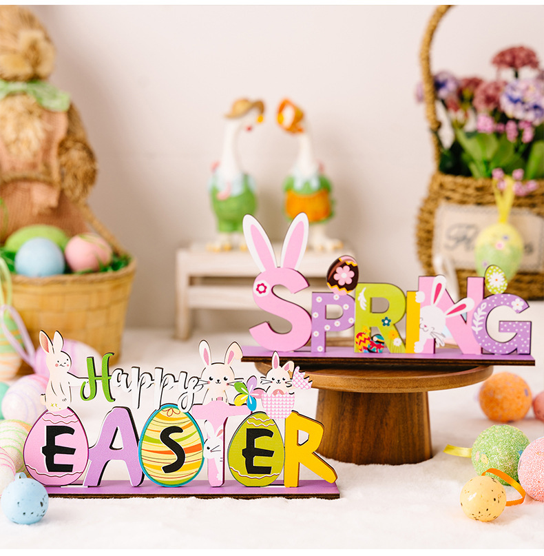 Cross-border new products: Haobei Easter Decorations, Easter Rabbit figurines, Easter purple wooden letter figurines pic 9