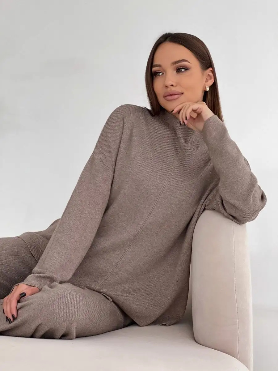 秋冬俄罗斯长袖宽松休闲长裤毛衣套装女跨境欧美热卖开叉套装详情20