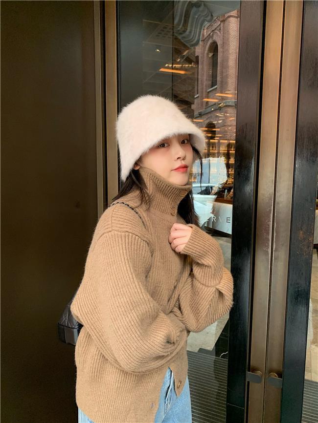 帽子女秋冬季韩版2022年爆款时尚百搭盆帽显脸小兔毛绒水桶渔夫帽详情9