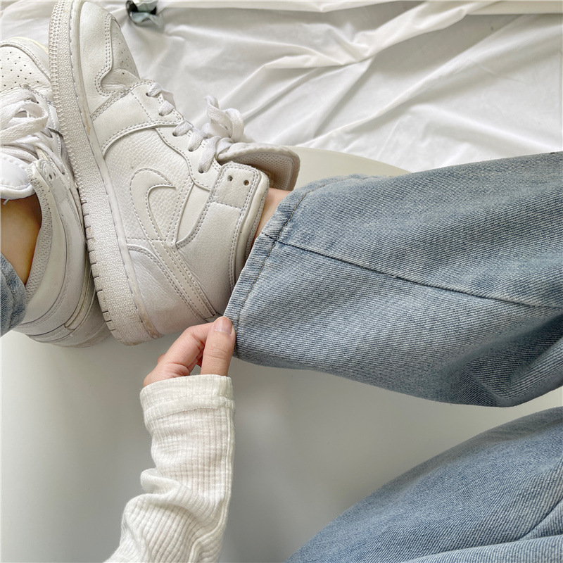 The 2021 autumn new women's high-waisted jeans with a trendy ins design sense, split pants, straight-leg loose wide-leg pants pic 20