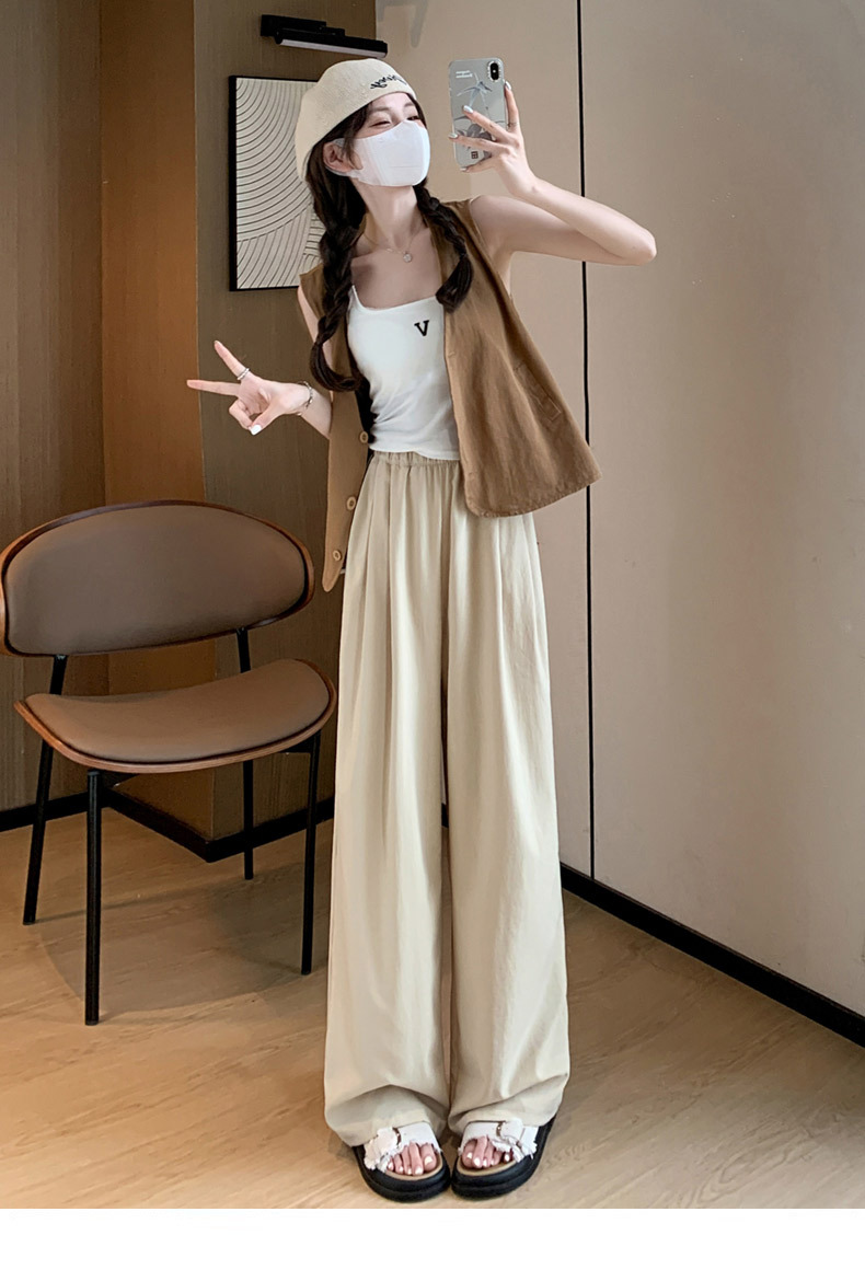 Ice silk wide-leg pants for women in summer, thin, high-waisted, straight-leg, pleated cotton and linen casual pants, cool and laid-back Yamamoto pants pic 32