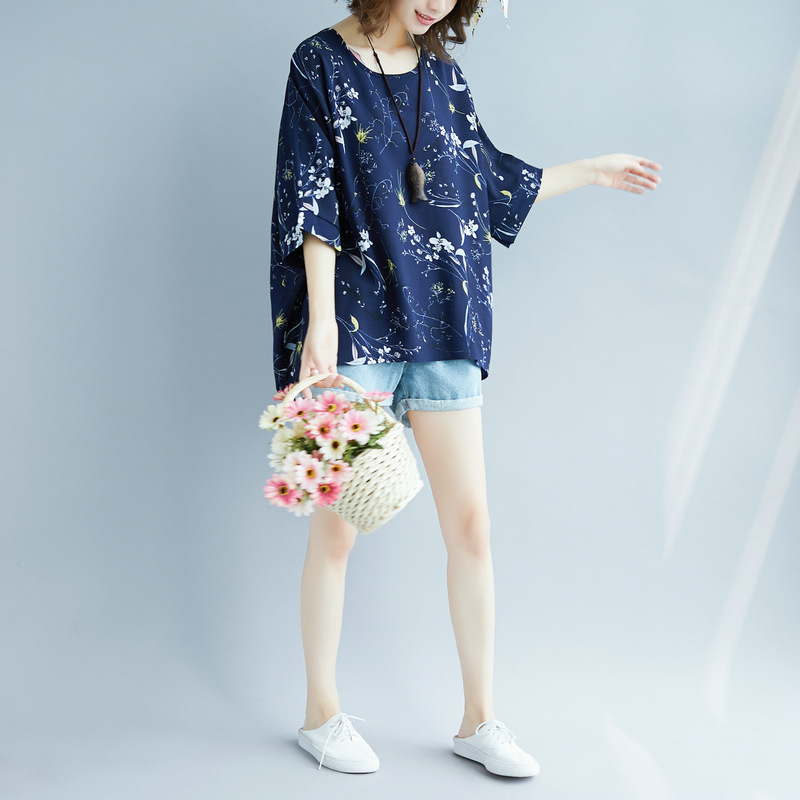 大码女装胖mm短袖t恤女夏季上衣显瘦超宽松印花雪纺衫200斤详情29