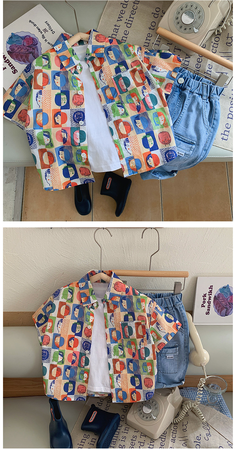 夏季童装男童短袖衬衣中小儿童头像满印衬衫韩版男宝宝衣服现货详情12