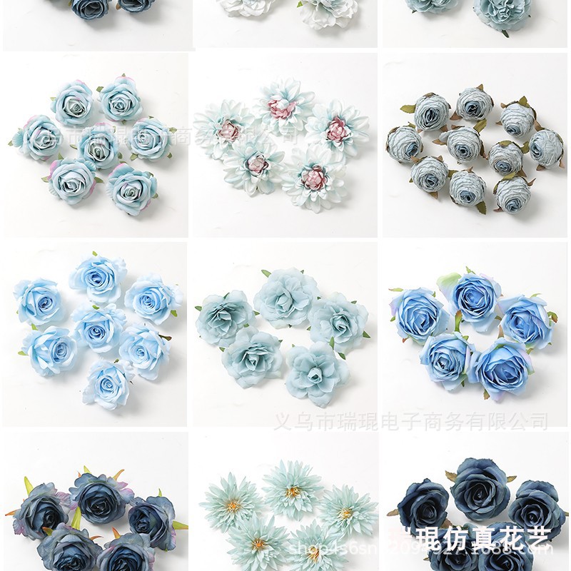Blue artificial flowers, artificial flowers, silk flowers, roses, hydrangeas, peony flower heads, diy handcrafted materials, wedding decorations pic 3