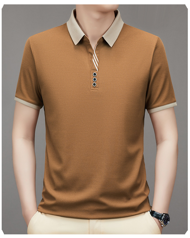 polo衫短袖男装2023夏季华夫格撞色男士时尚休闲T恤上衣一件代发详情15