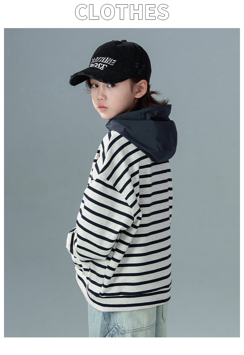 小瑜哥春季中大童儿童连帽春秋款条纹连帽卫衣详情17