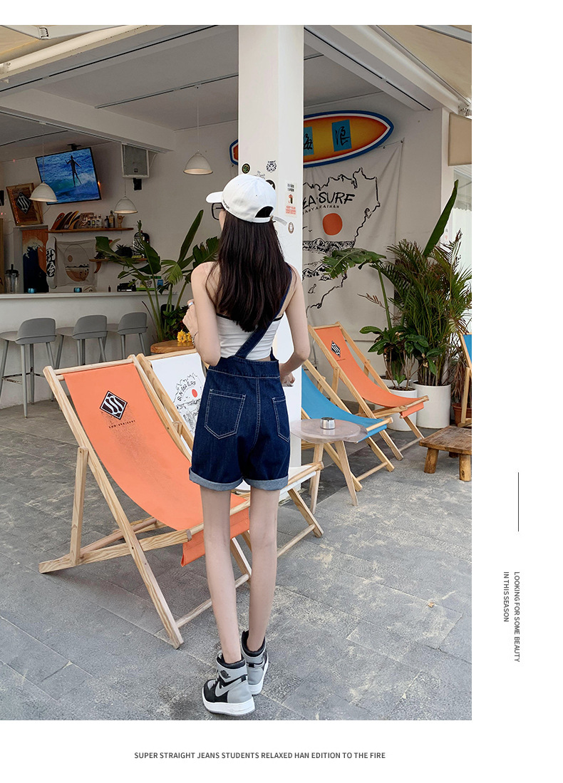 Summer retro salt single-shoulder overalls for women 2021 new style fashionable and youthful thin denim shorts, Korean style loose pic 21