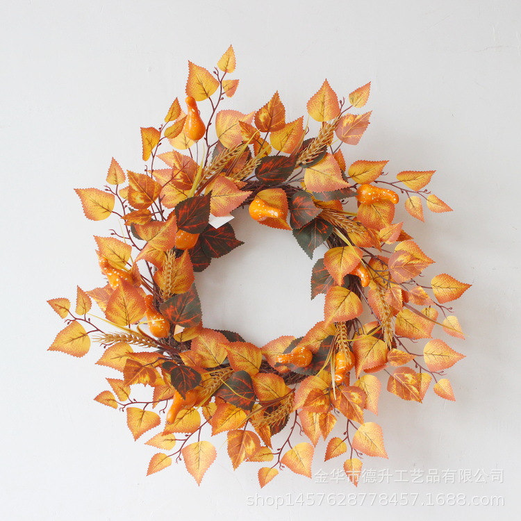 Desheng Cross-border E-commerce Factory supplies DIY wreaths and rings for the Gratitude Harvest Festival, Halloween, autumn maple leaves, pumpkin vines and garlands pic 1