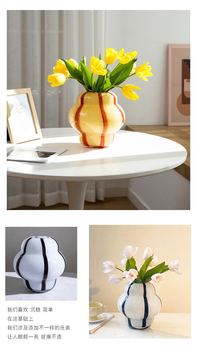 Ins-style creative milk jade slanted glass hydroponic colored bottle, home soft decoration vase, living room dining table flower arrangement pic 14