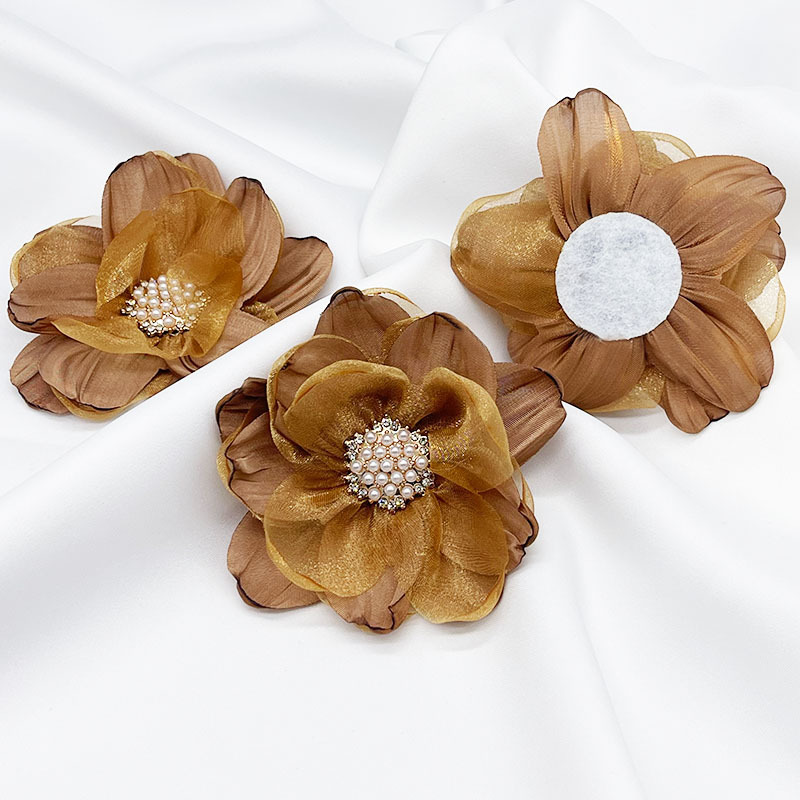 Multi-layer three-dimensional gauze flower hand-beaded diy dress shoe flower brooch accessory, Organza flower accessory pic 17