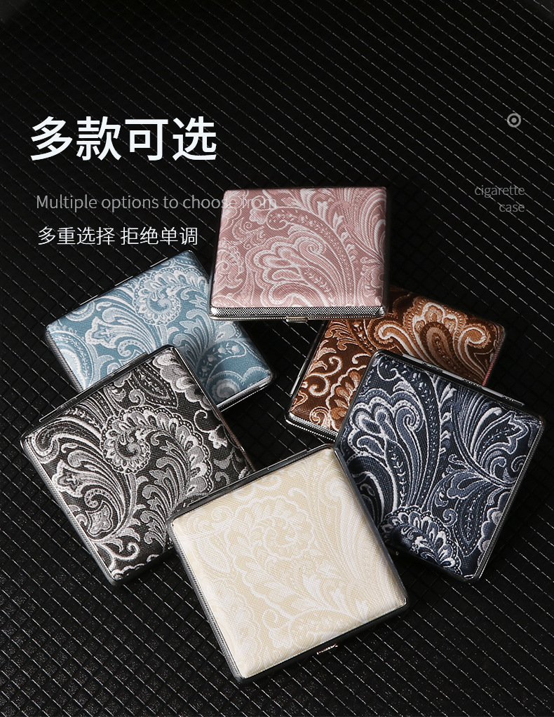 Hot-selling classic leather-textured and rubber-reinforced thick 20-piece cigarette box for men, portable and lightweight metal veneered cigarette box pic 8