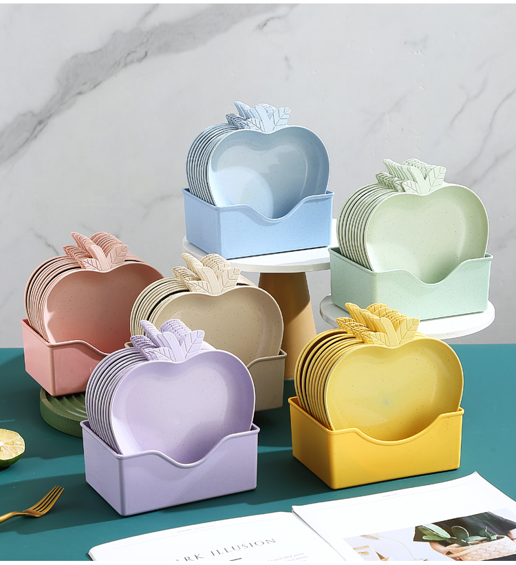 Wheat straw creative apple plates, household plastic fruit dessert, nut and vegetable plates, gift wholesale pic 17