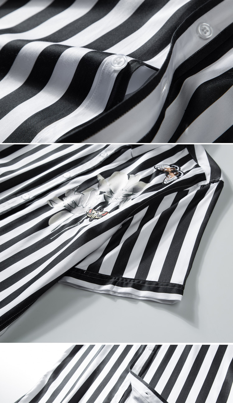 Verano corazón arte manga corta camisa rayas narciso estampado mariposa etiqueta hombre slim top venta directa de fábrica pic 9