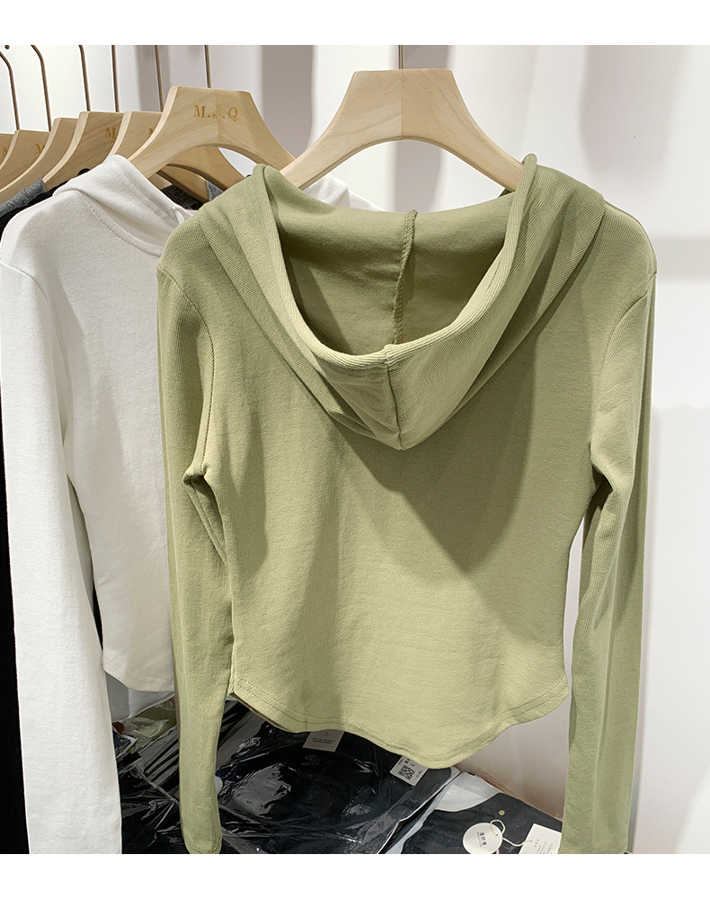 Korean hooded long-sleeved T-shirt for women 2023 autumn/Winter new style, slimming and form-fitting solid color hoodie, versatile top and base layer pic 11