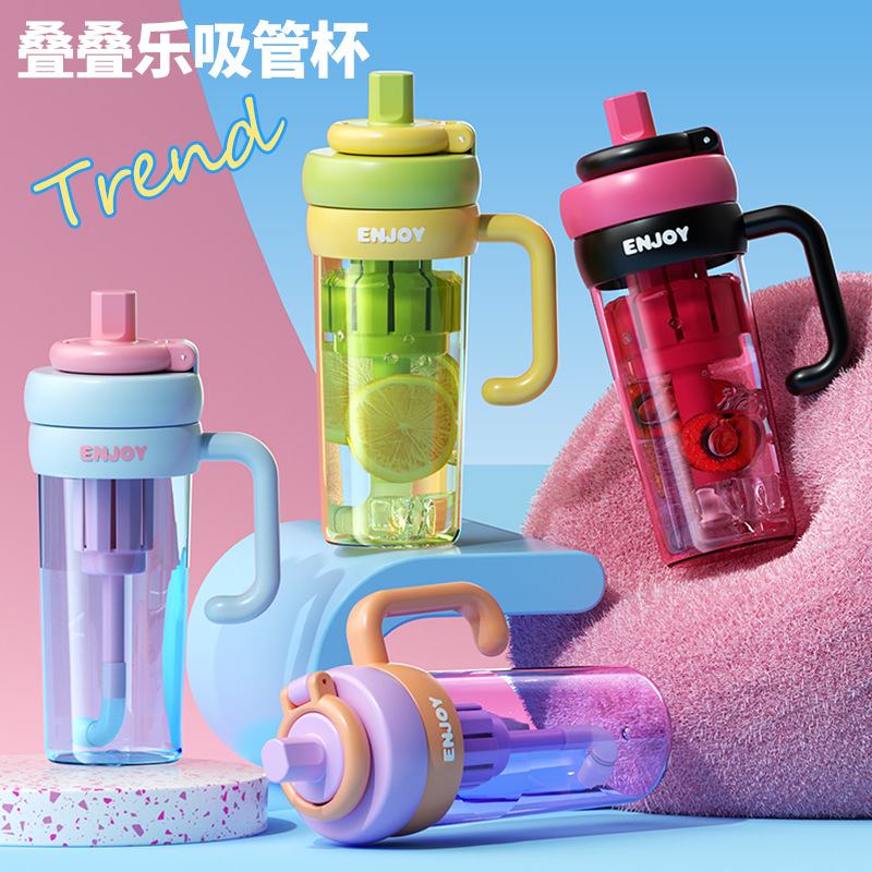 新款网红吨吨桶大肚塑料杯儿童女生多巴胺太空杯卡通水壶吸管水杯详情28