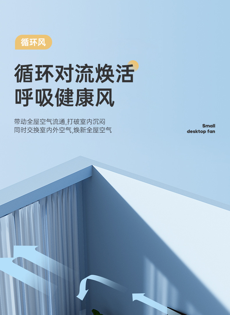 USB桌面小风扇便携式充电风扇大风力夜灯循环扇家用台式风扇新品新品详情6