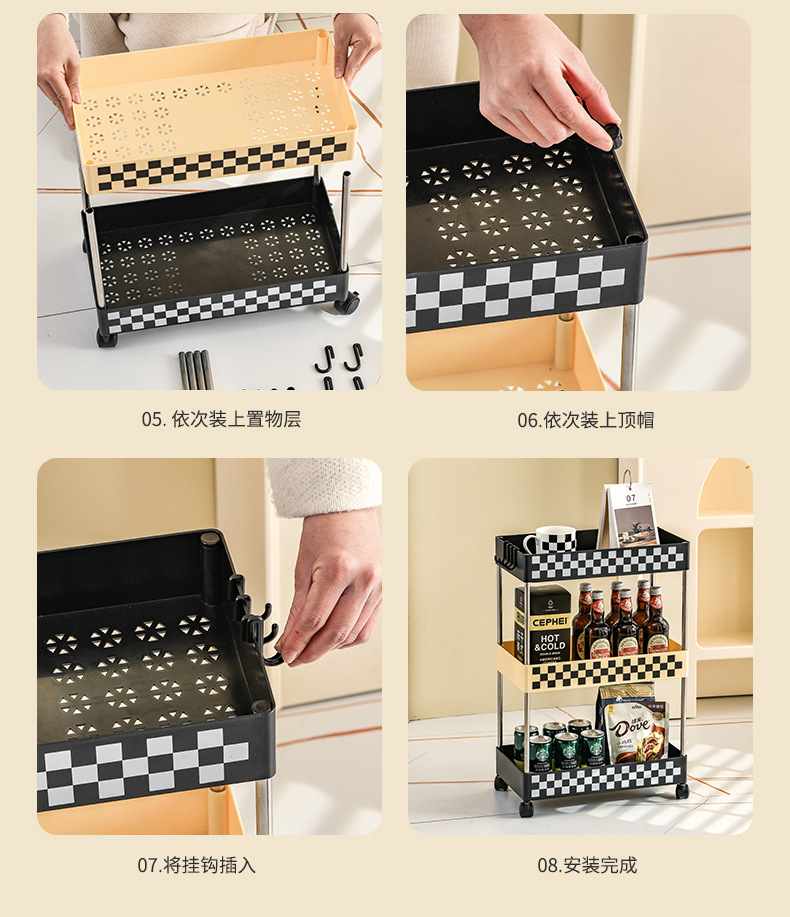 ins奶油风零食置物架 多层可移动小推车零食收纳架客厅卧室置物架详情15