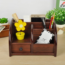 创意多功能木制名片笔筒印刷定制 办公多格组合带抽屉木质笔筒详情7