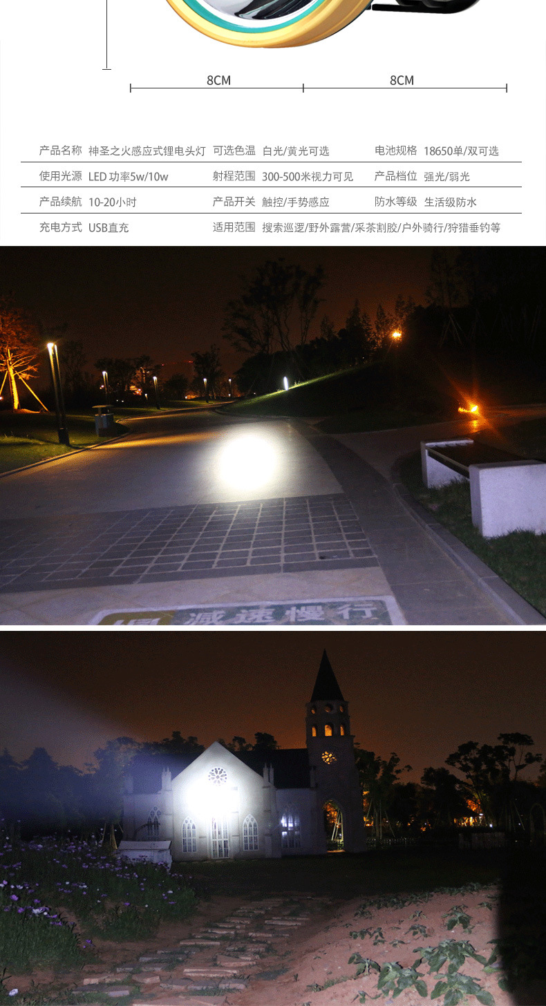 厂家直销 LED强光头灯防水头戴式夜钓钓鱼灯可充电户外 感应头灯 pic 13