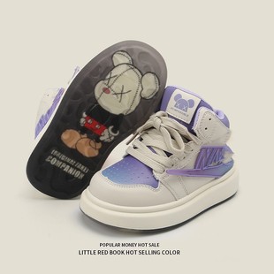 儿童AJ童鞋2022年秋冬款女童加绒高帮运动鞋二棉男童休闲板鞋潮牌详情1