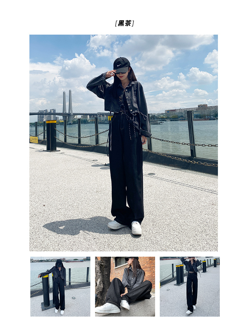 The 2022 Spring/Summer new khaki straight-leg wide-leg jeans make women look slimmer and taller. They are loose, high-waisted, floor-length and paired with long pants pic 21
