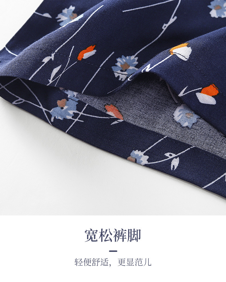 新款批发夏女士高腰人棉外穿休闲花裤阔腿防蚊七分裤家居裤详情12