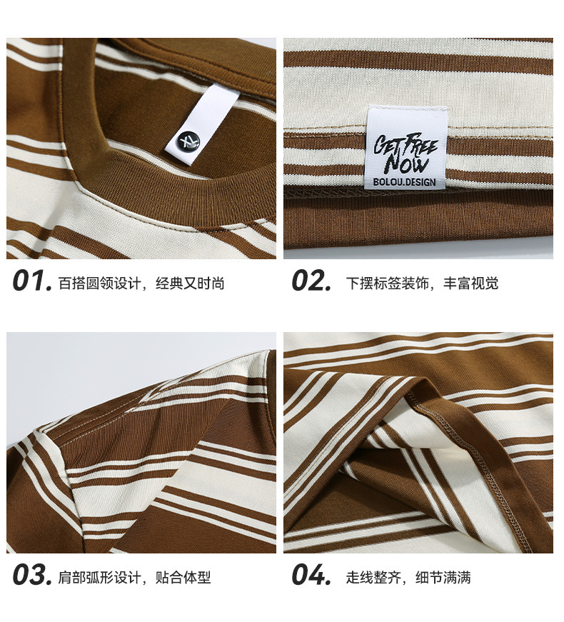 Kunhai Pengyun Men's Wear presents a new round neck striped short-sleeved T-shirt for men, a loose and retro couple's trendy brand pic 15