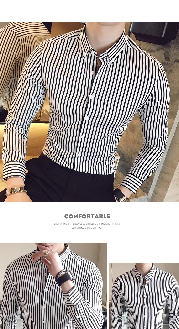 2025春季新款时尚条纹男士长袖衬衫显瘦韩版时尚修身青年帅气衬衣详情16