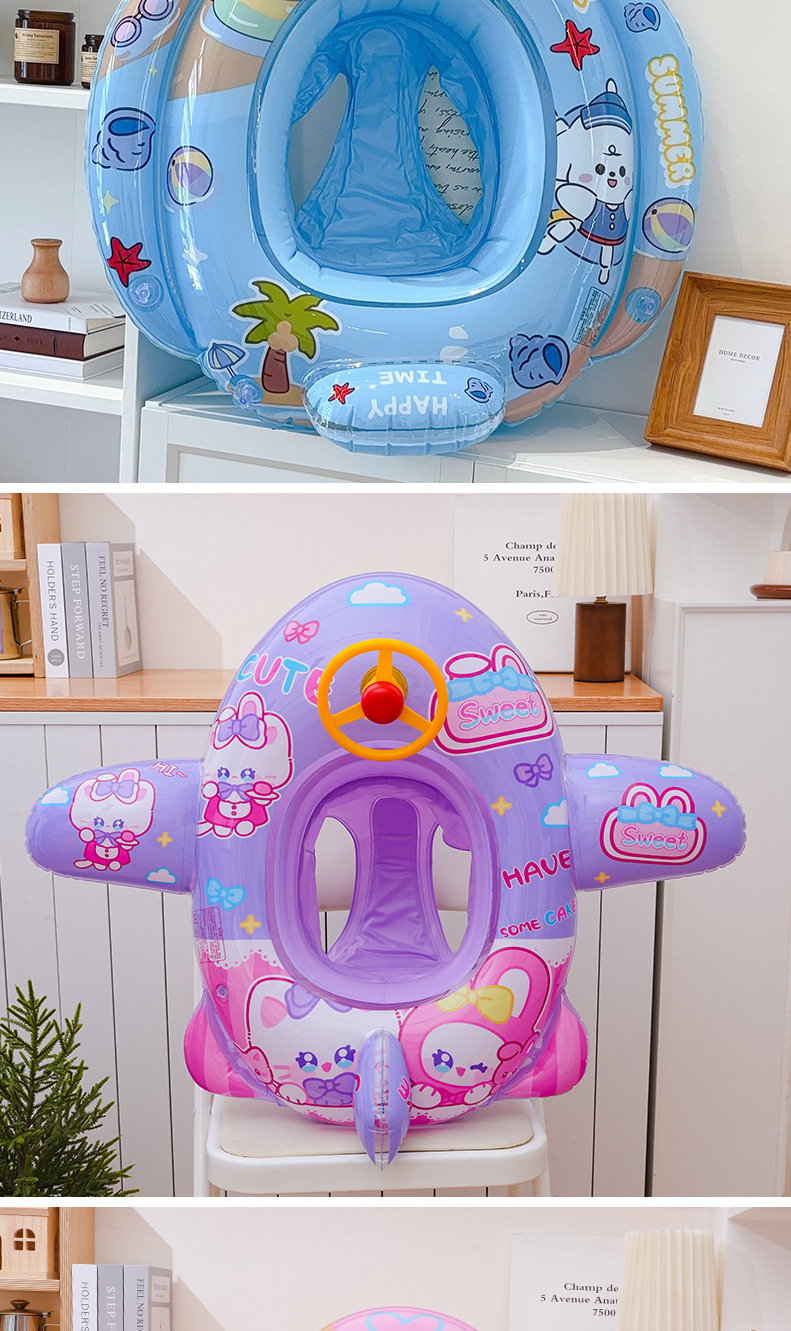 防侧翻方向盘儿童游泳圈座圈充气底卡通款婴儿坐圈游艇现货批发详情8