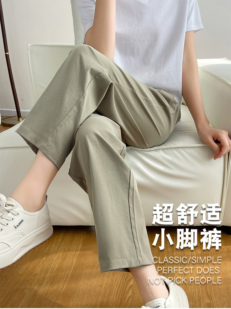 冰丝棉麻裤女春秋夏季薄款中年妈妈裤子2024新款九分萝卜裤休闲裤详情1