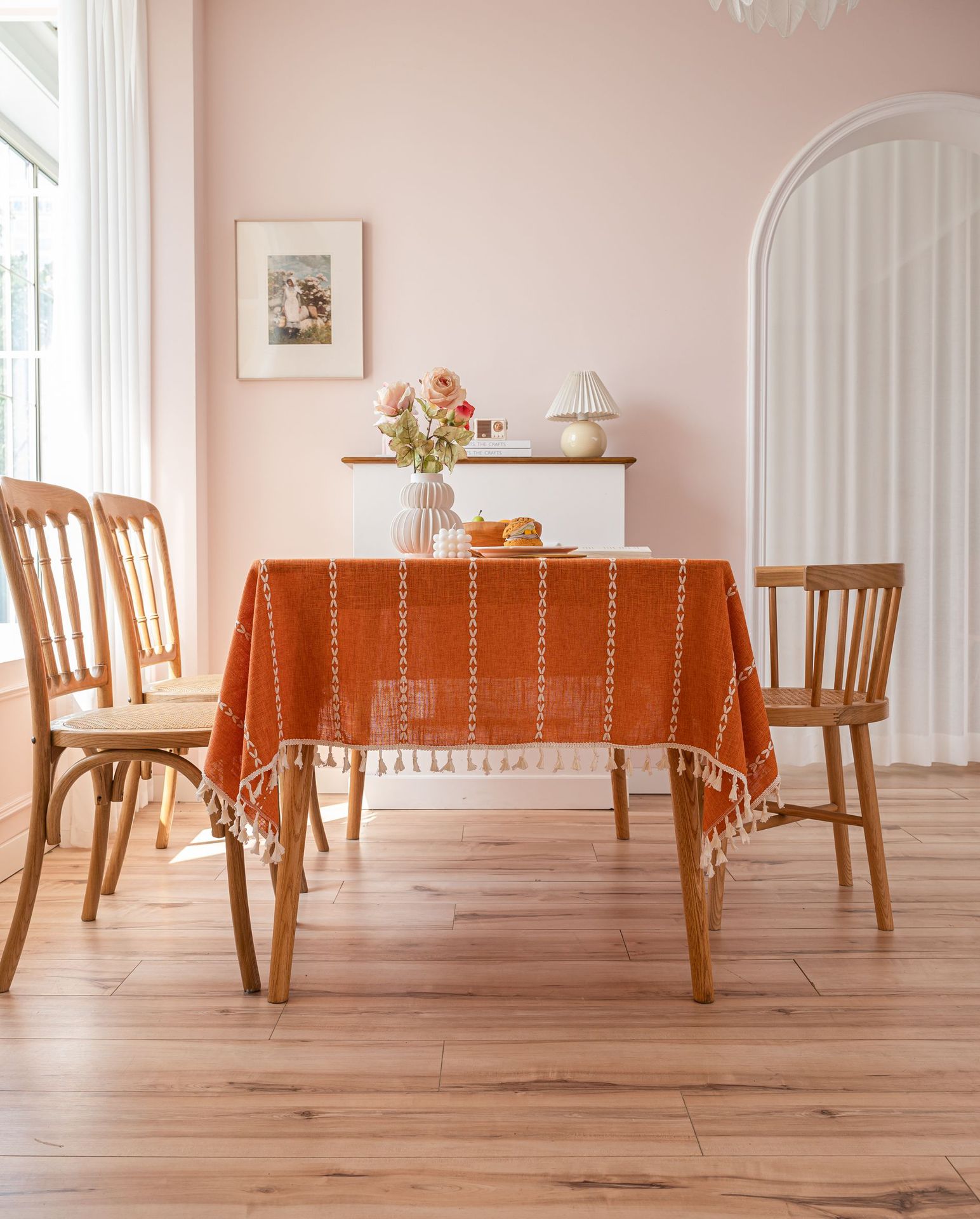 Cross-border three-dimensional embroidered striped tablecloth, popular black solid color, white cotton and linen tablecloth cover, fabric outdoor party pic 33