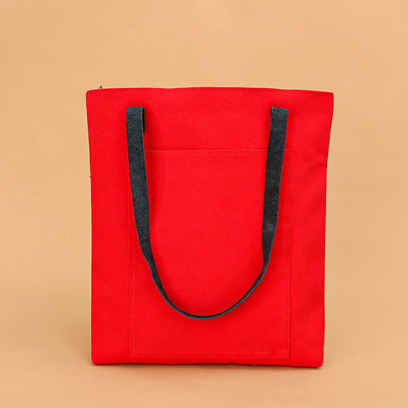 Factory direct sales, customized coated canvas bags, outer pockets, leather hand-held canvas bags, logo lining, inner partition layer pic 1