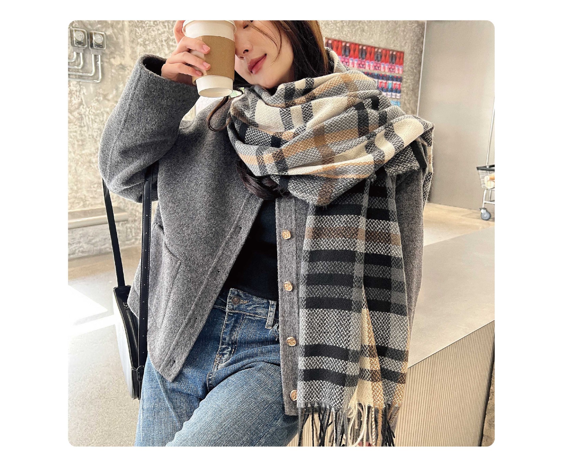 2023新款加厚围巾韩国甜美保暖仿羊绒围巾格子披肩围脖女工厂批发详情26