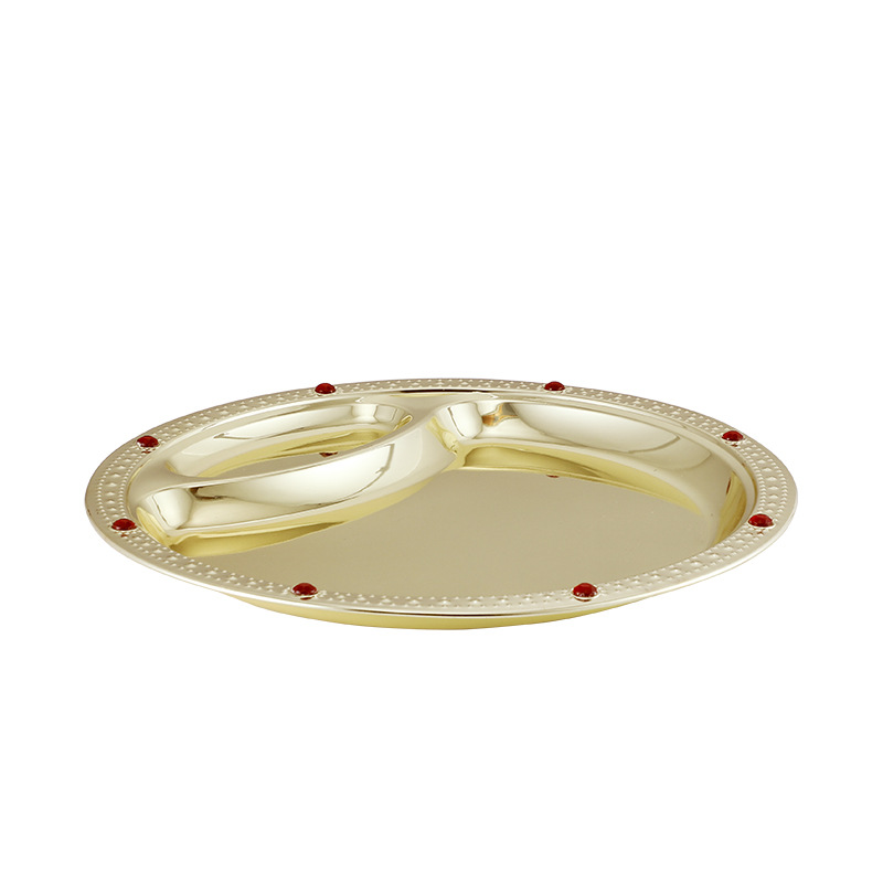 Factory wholesale stainless steel dinner plates, round plates with diamonds, process plates, electroplated fruit plates and display plates pic 4