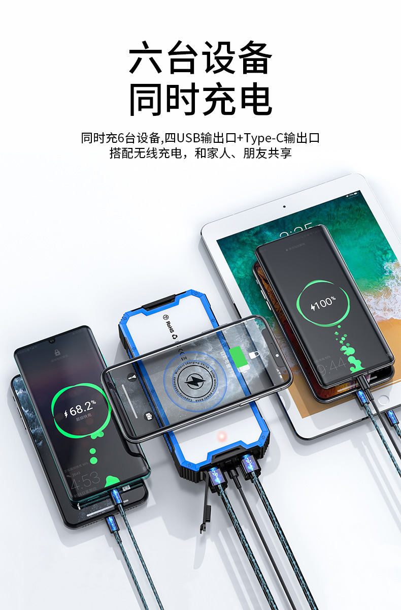 Outdoor mobile power bank, waterproof wireless solar power bank with flashlight, camping mountain climbing power bank factory pic 6