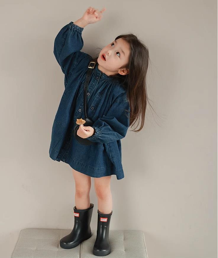 女童裙子立领单排扣水洗牛仔裙连衣裙23春秋装新款外贸童装货源详情10