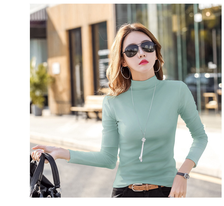 纯棉打底衫女半高领长袖t恤中领洋气内搭黑色秋衣2022春秋季新款详情17