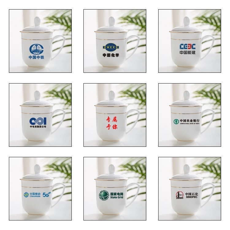 Hotel and guesthouse mugs, office and guest room ceramic pure white tea cups with LIDS, drinking cups printed with logos pic 11