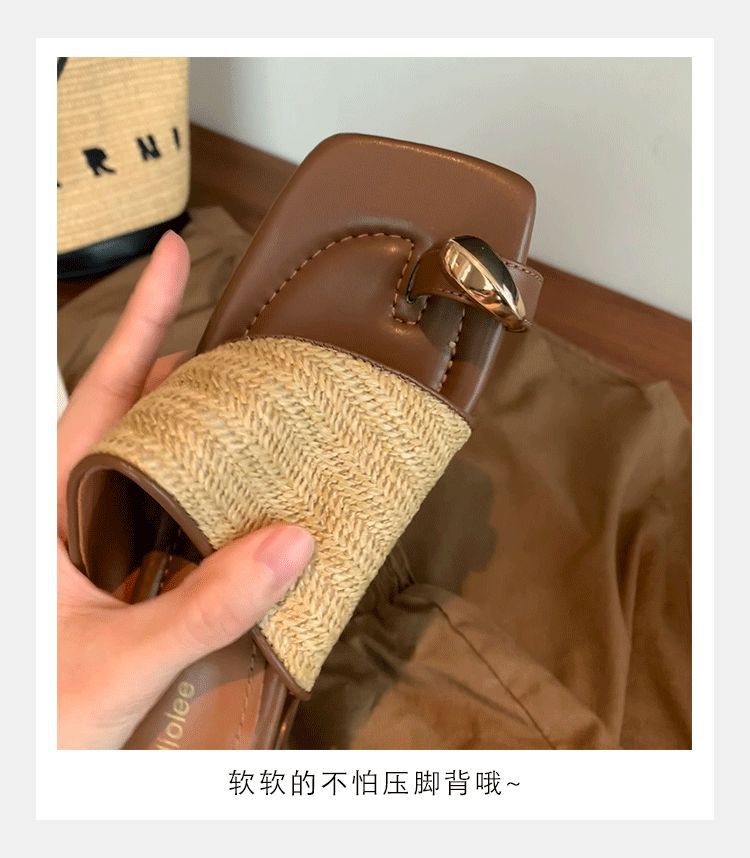 葡萄妈夏季新款度假风金属夹脚气质方头草编织套趾凉拖鞋女外穿详情14