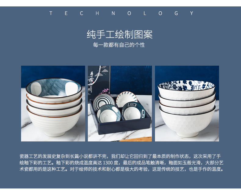 Japanese-style bowl and chopstick set, creative and practical gift, hand-painted blue and white porcelain bowl, ceramic tableware set, gift box, printed logo pic 7
