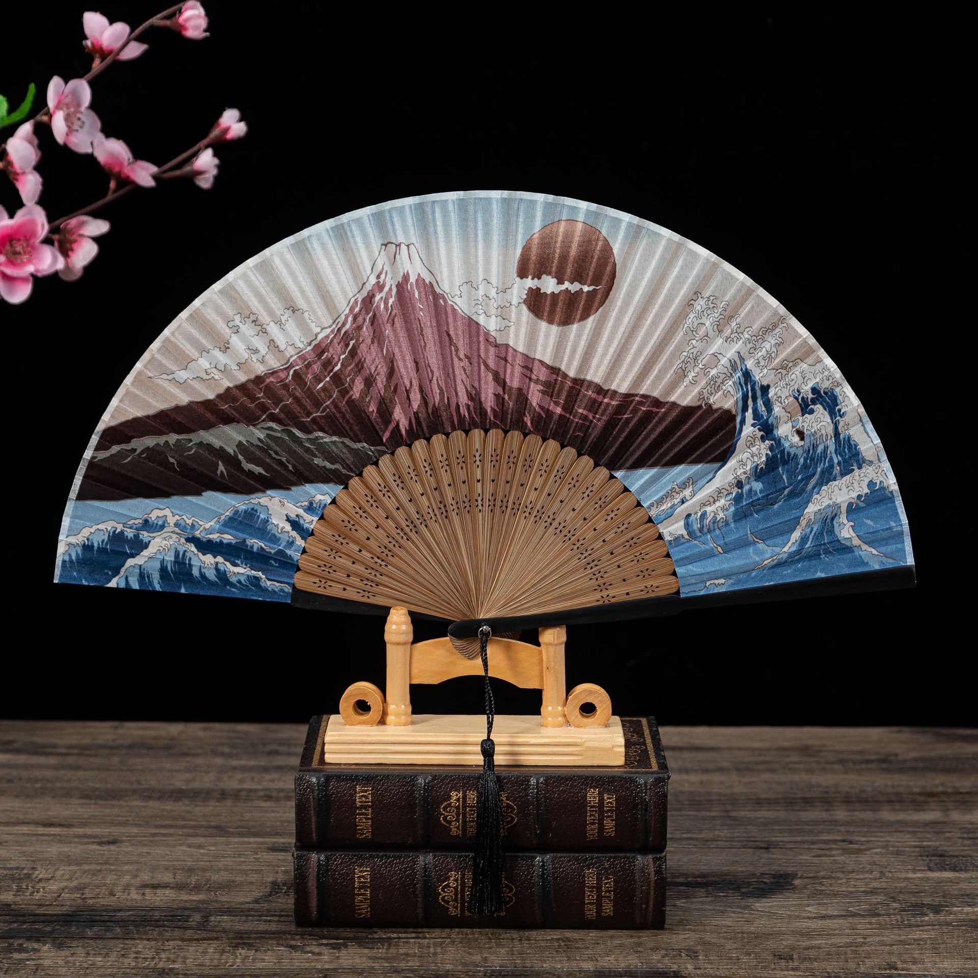 仿真丝娟面日式和风江户日本竹柄折扇 富士山系列和服扇子详情1