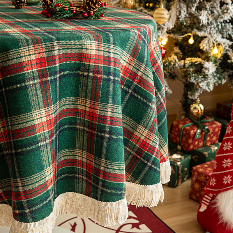 Cross-border Christmas holiday decoration table fabric, retro striped checkered cotton and linen restaurant party cover, Amazon pic 4