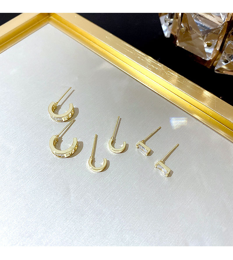 925银针三对装几何形超闪锆石耳钉套装轻奢气质一周养耳耳饰批发详情18