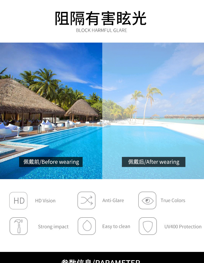 2023新款H 星空墨镜女款无框方形太阳镜防紫外线百搭显瘦潮流眼镜详情4